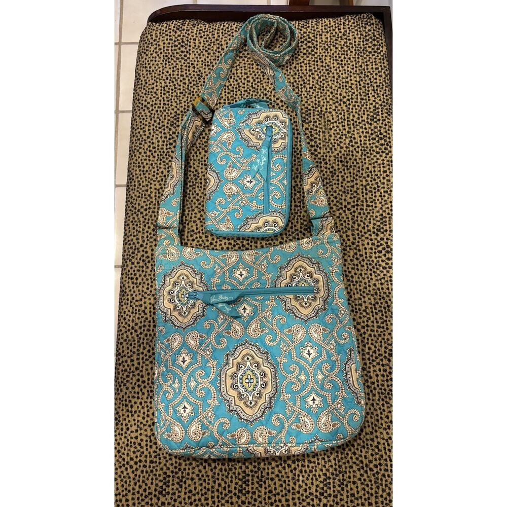 Vera Bradley Crossbody Totally Turquoise Retired Paisley & Wallet Zip Around